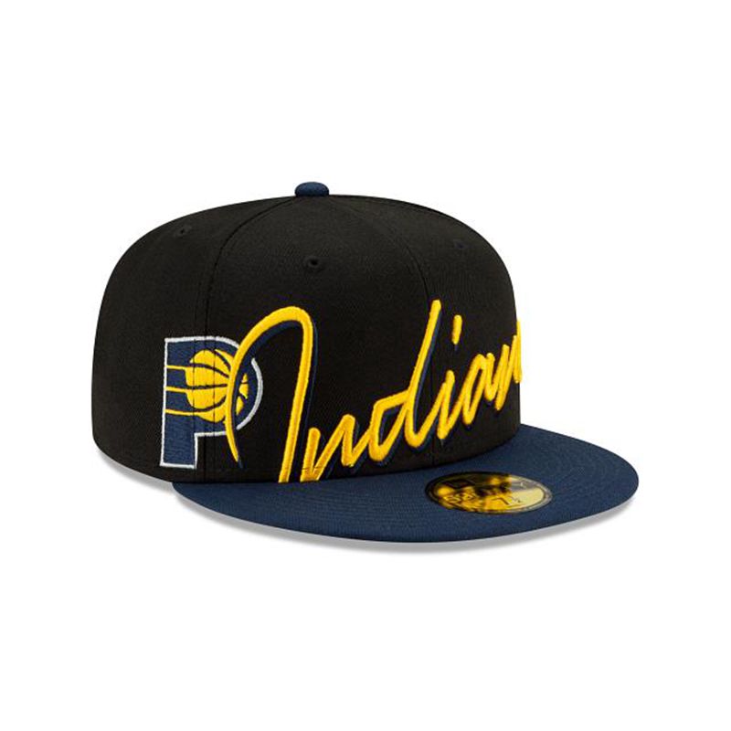 NBA Indiana Pacers Cursive 59Fifty Fitted (DNF1074) - Black New Era Caps